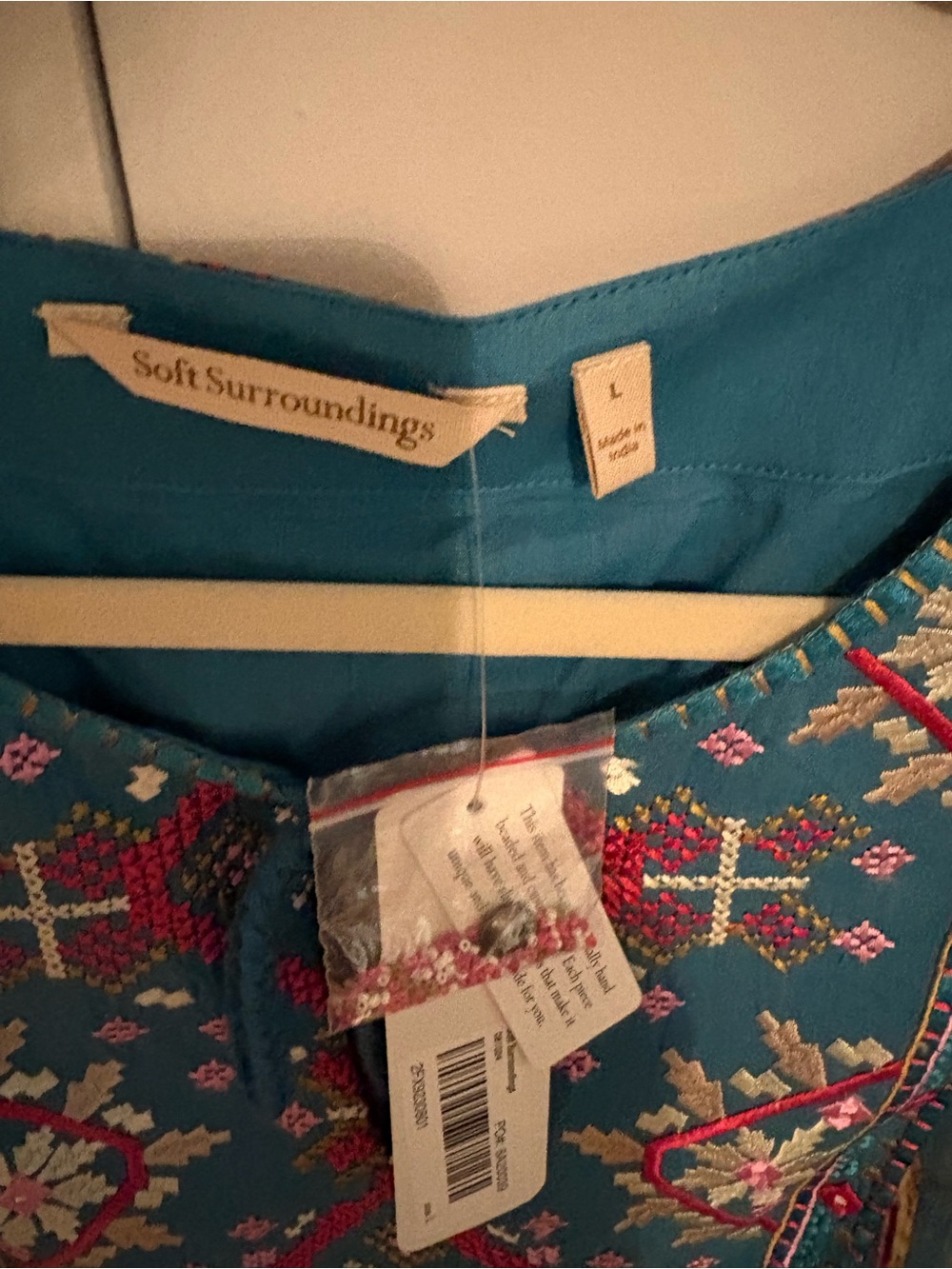 Soft Surroundings Teal Boho Embroidered Floral Tunic - Picture 2 of 3